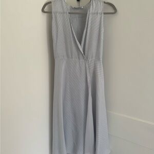 Jil Sander Sleeveless White and Light Gray Striped Midi Dress